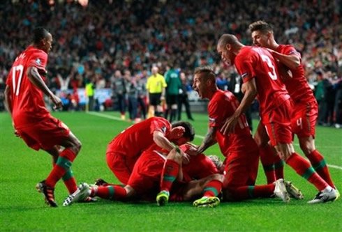 Portuguese players celebrating the qualification to the EURO 2012