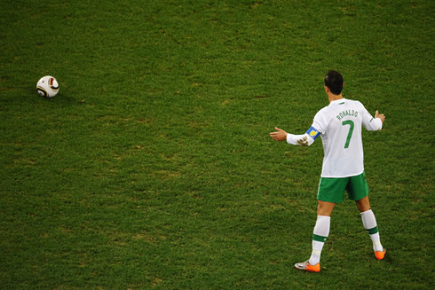Cristiano Ronaldo preparing to take a free-kick for Portugal