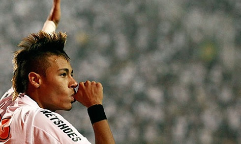 Neymar celebrating a goal in Santos, Brazil