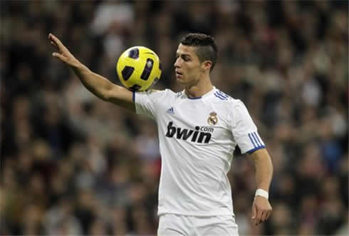 Cristiano Ronaldo controlling the ball with his arm