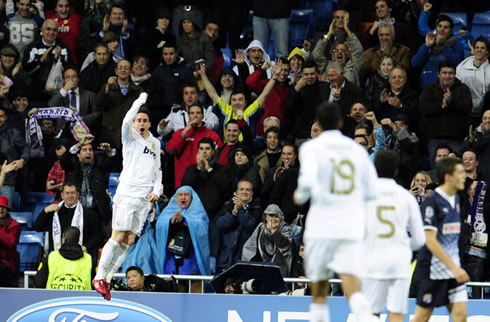 Callejón and Nuri Sahin celebrating a Real Madrid goal against Dinamo Zagreb, in the UEFA Champions League 2011-12