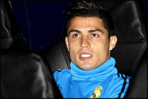 Cristiano Ronaldo on the bench, in a Real Madrid game for the UEFA Champions League 2011-2012