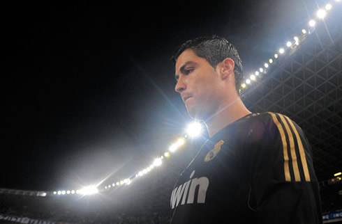 Cristiano Ronaldo in a Real Madrid black jersey/shirt, in 2011-2012