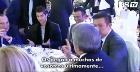 Cristiano Ronaldo talking and discussing with Enrique Cerezo, Atletico Madrid's president, in As.com awards gala