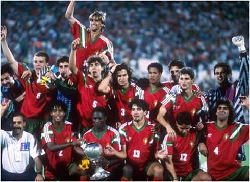 João Vieira Pinto in the Under-20 Portuguese National Team, after winning the FIFA U-20 World Cup in 1989 and 1991
