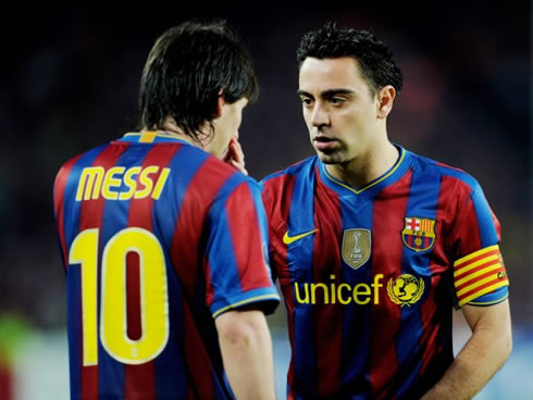 Lionel Messi and Xavi Hernandez in Barcelona, wallpaper 2011-2012