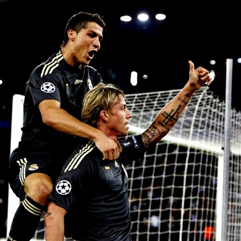 Cristiano Ronaldo and Guti Hernández, playing for Real Madrid