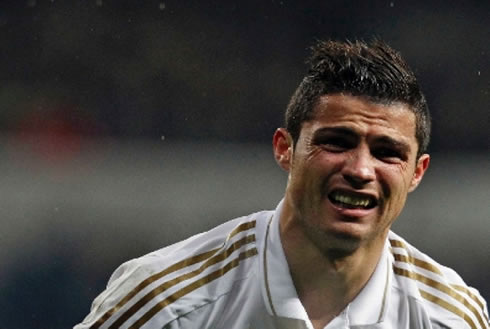 Cristiano Ronaldo crying while being in pain, in a Real Madrid game