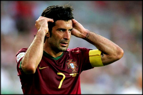 Luís Figo playing for Portugal and wearing the captain armband