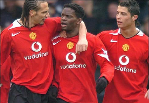 Cristiano Ronaldo , Louis Saha and Rio Ferdinand, in Manchester United