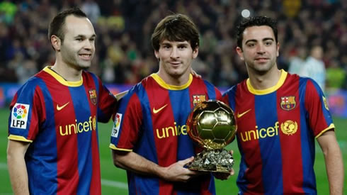 Andrés Iniesta, Messi and Xavi in Barcelona