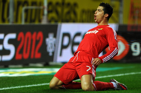 Cristiano Ronaldo sliding knee celebration, after a Real Madrid goal against Sevilla