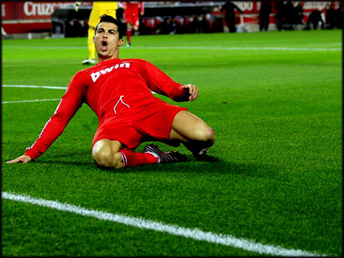 Cristiano Ronaldo diving goal celebration for Real Madrid