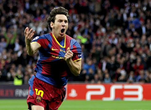 Lionel Messi goal celebration in the UEFA Champions League final, between Barcelona and Manchester United