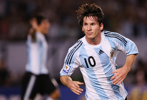 Lionel Messi playing for Argentina