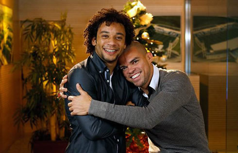 Marcelo and Pepe in Real Madrid Christmas event 2012