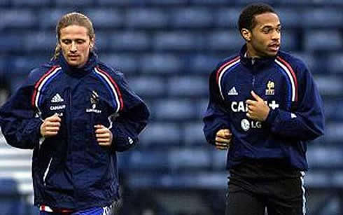 Emmanuel Petit and Thierry Henry in France practice session