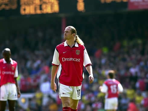 Emmanuel Petit playing for Arsenal, at the old Highbury Park