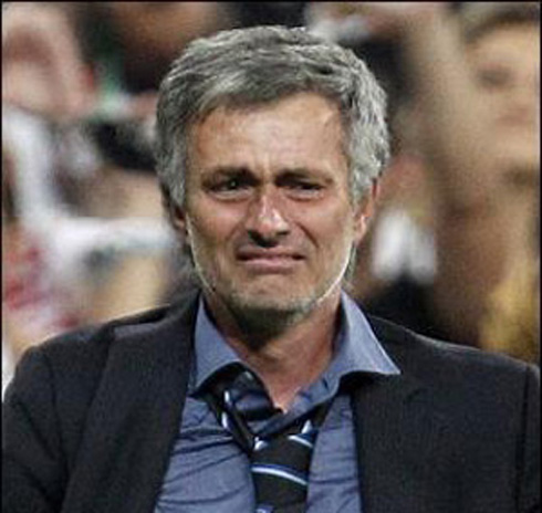 José Mourinho crying, after winning against Barcelona
