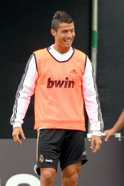 Cristiano Ronaldo smiling in training