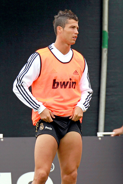 Cristiano Ronaldo pulling his Real Madrid shorts just a bit too much