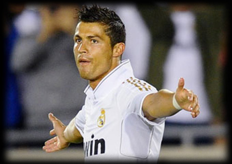 Cristiano Ronaldo celebrating his first goal of the pre-season against L.A. Galaxy