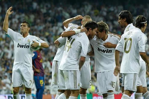 Cristiano Ronaldo celebrating a goal against Barcelona