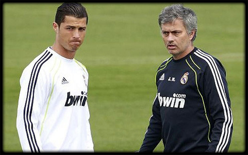 Cristiano Ronaldo and José Mourinho together in a Real Madrid practice