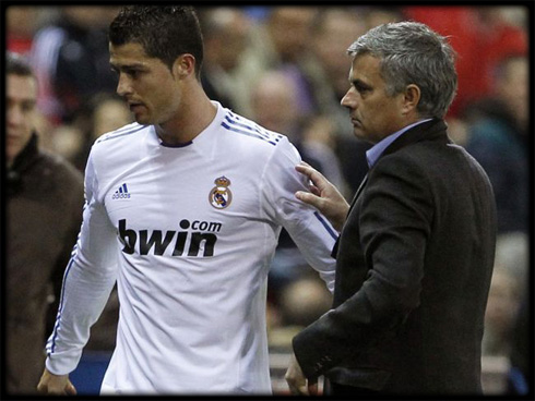 José Mourinho saluting Cristiano Ronaldo on the pitch