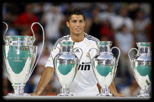 Cristiano Ronaldo and Real Madrid trophies