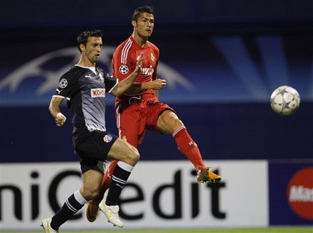 Cristiano Ronaldo shot in the UEFA Champions League 2011-12, against Dinamo Zagreb