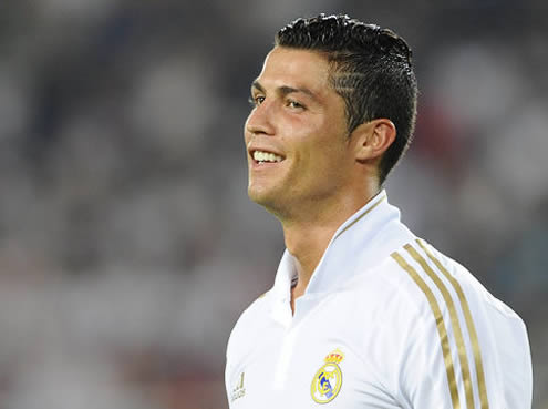 Cristiano Ronaldo smiling and showing of his new haircut in Real Madrid 2011-2012 beginning of the season
