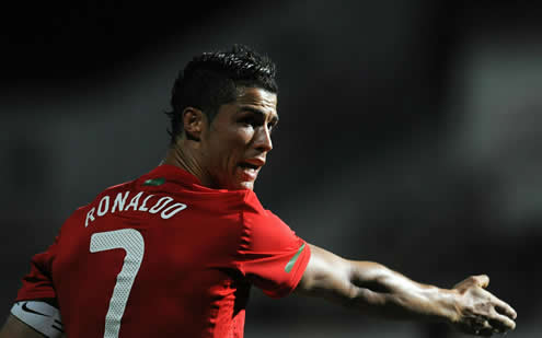 Cristiano Ronaldo pointing and reffering to something, when playing for Portugal