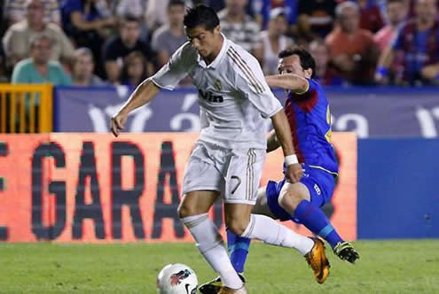 Cristiano Ronaldo suffering a violent and brutal tackle against in Levante vs Real Madrid, La Liga 2011-2012