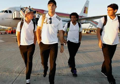 Cristiano Ronaldo, Fábio Coentrão, Marcelo and Kaká arriving to Santander, for the match between Racing Santander vs Real Madrid