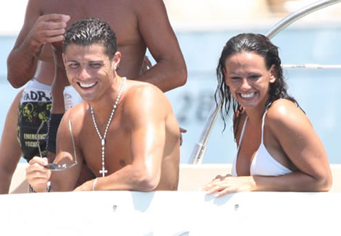 Cristiano Ronaldo with Nereida Gallardo in a yacht, smiling at someone when they were dating