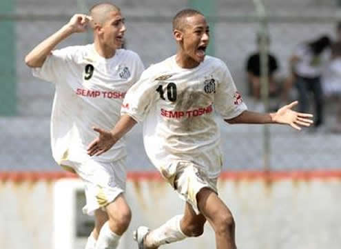 Neymar celebrating a goal when still very young at Santos, probably only 11 or 12 years old