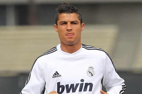 Cristiano Ronaldo focused at something, during a Real Madrid practice session