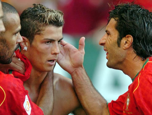 Figo slapping Cristiano Ronaldo on the face