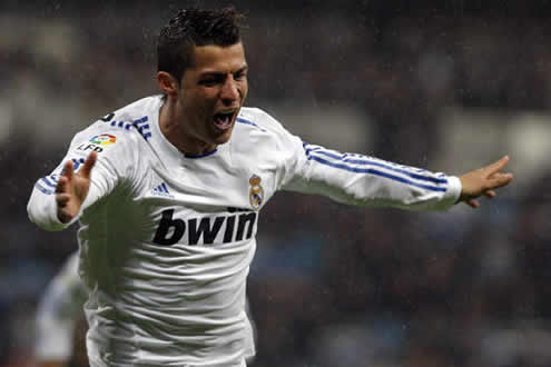 Cristiano Ronaldo extasiated and thrilled after scoring a goal for Real Madrid 2010-2011