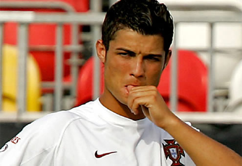 Cristiano Ronaldo biting his nails as he appears to be nervous with something