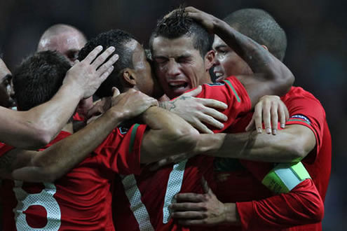 Cristiano Ronaldo crying after scoring a goal for Portugal