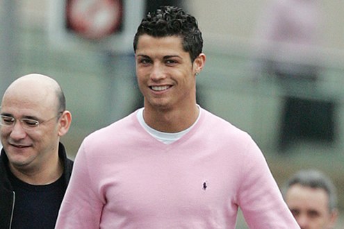 Cristiano Ronaldo looking gay in a pink sweat shirt