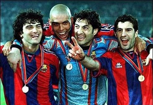 Fernando Couto in Barcelona, with Ronaldo, Vitor Baía and Luis Figo