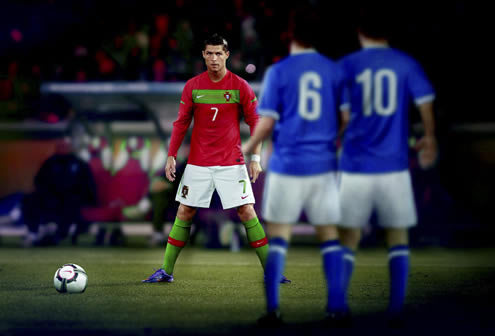 Cristiano Ronaldo taking a free-kick for the Portuguese National Team