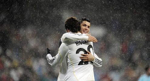 Cristiano Ronaldo and Gonzalo Higuaín happy for having scored a goal for Real Madrid