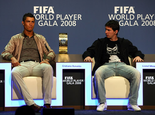 Cristiano Ronaldo and Lionel Messi together in the FIFA World Player Gala 2008