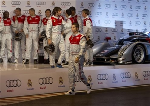 Cristiano Ronaldo about to join his teammates on the Audi stage