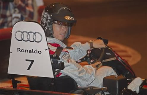 Cristiano Ronaldo driving in a karting race, for the Audi promotional event