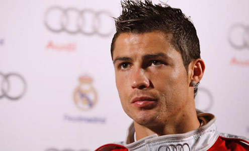 Cristiano Ronaldo being interview in Audi and Real Madrid cars presentation